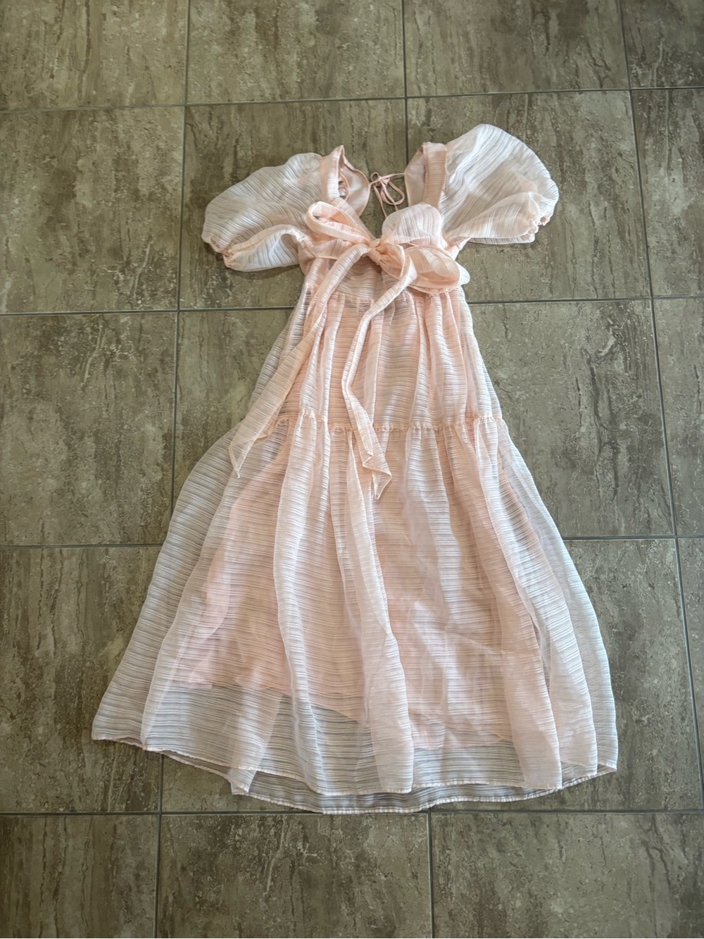 Free People hailey puff sleeve sheer baby pink princess wraparound dress